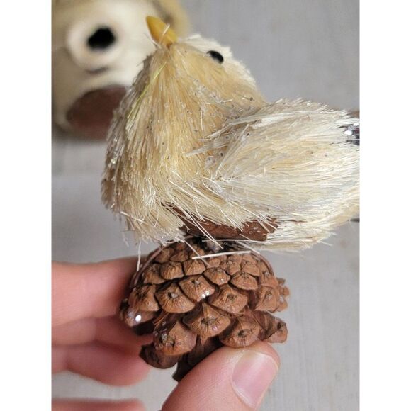 Off white bristle brush birdhouse pine cone set ornament Xmas - Picture 4 of 10